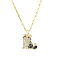 Cubic Zircon Micro Pave Brass Necklace, with 304 Stainless Steel Chain, Cat, gold color plated, micro pave cubic zirconia Approx 19.68 Inch 