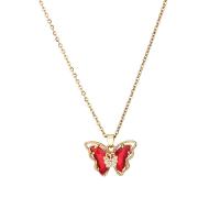 Kristall Halskette, Titanstahl, mit Kristall, mit Verlängerungskettchen von 2.36 inch, Schmetterling, Vakuum-Ionen-Beschichtung, für Frau, keine, 8x16mm, Länge:ca. 17.71 ZollInch, verkauft von PC