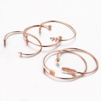 Brass Cuff Bangle, rose gold color plated, 5 pieces & Adjustable & for woman & with rhinestone, 61mm,63mm,64mm,65mm,67mm 