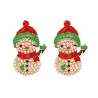 Christmas Earrings, Zinc Alloy, with Plastic Pearl, Snowman, Christmas Design & fashion jewelry & for woman & enamel 