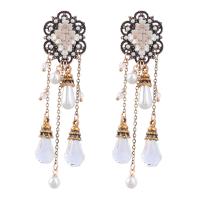 Fashion Fringe Earrings, Zinc Alloy, with ABS Plastic Pearl & Resin, gold color plated, fashion jewelry & for woman, multi-colored 