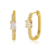 Cubic Zirconia Pendiente Brass Micro Pave, metal, Cuadrado, chapado en oro real, Joyería & De alta calidad chapado y nunca se desvanecen & micro arcilla de zirconia cúbica & para mujer, 21x15mm, Vendido por Par