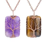 Gemstone Necklaces, Natural Stone, with Brass, Rectangle, tree of life design & for woman Approx 51 cm 
