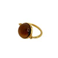 Gemstone Brass Finger Ring, with Tiger Eye, Round, 18K gold plated, Unisex, brown, 16.5mm, US Ring 