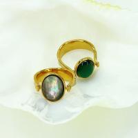Gemstone Brass Finger Ring, with Emerald & Shell, Oval, 18K gold plated, Unisex US Ring 