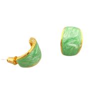 Rhinestone Brass Stud Earring, 18K gold plated, for woman & enamel & with rhinestone 