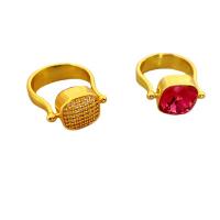Rhinestone Brass Finger Ring, with Crystal, Square, 18K gold plated, for woman & with rhinestone 11.2mm, US Ring 