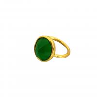 Gemstone Brass Finger Ring, with Emerald, Round, 18K gold plated & for woman, green 