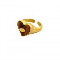 Edelstein Messing Finger Ring, mit Lapislazuli & Tigerauge, Herz, 18 K vergoldet, Einstellbar & unisex & verschiedene Stile für Wahl, keine, 15mm, Innendurchmesser:ca. 17mm, verkauft von PC