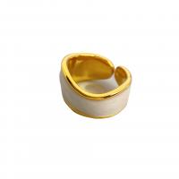 Anillo de dedo de latón, metal, chapado en oro de 18 K, Ajustable & para mujer & esmalte, Blanco, diámetro interior:aproximado 17mm, Vendido por UD