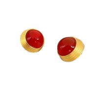 Agate Stud Earring, Brass, with Agate, Dome, 18K gold plated, for woman 18.6mm 