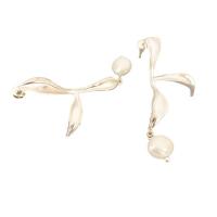 Freshwater Pearl Brass Earring, with Freshwater Pearl, silver color plated, for woman, white, 54.5mm 