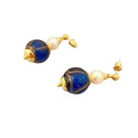 Murano Tropfen Ohrringe, Messing, mit Mabe-Perle & Lampwork, rund, 18 K vergoldet, für Frau, keine, 14.8x36.8mm, verkauft von Paar