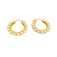 Freshwater Pearl Brass Earring, with Freshwater Pearl, Round, 18K gold plated, for woman, white, 26mm 