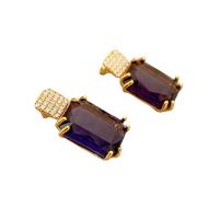 Rhinestone Brass Drop Earring, with Crystal & Rhinestone, Rectangle, 18K gold plated, for woman & faceted 