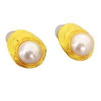 Acrylic Stud Earring, Brass, with Acrylic, 18K gold plated, for woman, white 