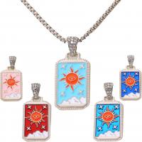 Enamel Zinc Alloy Necklace, with 304 Stainless Steel Chain, Sun, silver color plated, Unisex & with rhinestone .62 Inch 