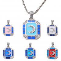 Enamel Zinc Alloy Necklace, with 304 Stainless Steel Chain, Moon, silver color plated, Unisex & with rhinestone .62 Inch 