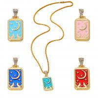 Enamel Zinc Alloy Necklace, with 304 Stainless Steel Chain, Rectangle, gold color plated, Unisex & with rhinestone .62 Inch 