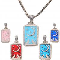 Enamel Zinc Alloy Necklace, with 304 Stainless Steel Chain, Rectangle, silver color plated, Unisex & with rhinestone .62 Inch 