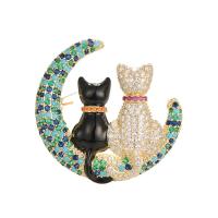 Cubic Zirconia Brooch, Brass, Cat, 14K gold plated, micro pave cubic zirconia & for woman & enamel, mixed colors 