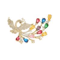 Cubic Zirconia Brooch, Brass, Phoenix, 14K gold plated, micro pave cubic zirconia & for woman, mixed colors 