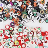 Polymer Clay Jewelry Beads, Flat Round, Halloween Design & Christmas Design & DIY mixed colors 