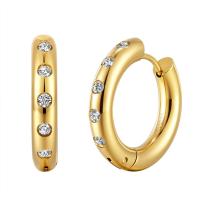 Titanium Steel Earrings, 18K gold plated, micro pave cubic zirconia & for woman, golden 
