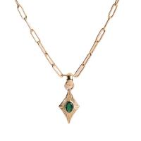 Brass Cubic Zirconia Necklace, with 1.97inch extender chain, Rhombus, fashion jewelry & for woman & with cubic zirconia Approx 15.75 Inch 