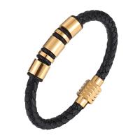 PU Leather Cord Bracelets, with 316L Stainless Steel, Vacuum Ion Plating & Unisex 