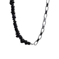 Edelstein-Chip-Halsketten, Titanstahl, mit Obsidian, mit Verlängerungskettchen von 5cm, poliert, Patchwork & Modeschmuck & unisex, gemischte Farben, Länge:50 cm, verkauft von PC