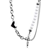 Collier de perles en plastique, Acier titane, avec Plastique ABS perle, coeur, poli, bijoux de mode & unisexe, couleur originale cm, Vendu par PC