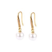 Cubic Zirconia Micro Pave Brass Earring, with Shell Pearl, plated & micro pave cubic zirconia & for woman 17.3mm 