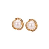 Freshwater Pearl Brass Earring, with Freshwater Pearl, plated & micro pave cubic zirconia & for woman 13.2mm 