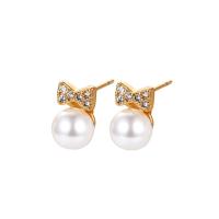 South Sea Shell Stud Earrings, Brass, with Shell Pearl, plated & micro pave cubic zirconia & for woman 