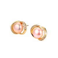Freshwater Pearl Brass Earring, with Freshwater Pearl, plated & micro pave cubic zirconia & for woman 