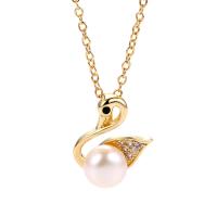 Cultured Freshwater Pearl Brass Pendant, with Freshwater Pearl, Swan, plated & micro pave cubic zirconia & for woman 