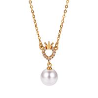 Cubic Zircon Micro Pave Brass Necklace, with Shell Pearl, with 1.96 inch extender chain, plated & micro pave cubic zirconia & for woman Approx 15.74 Inch 