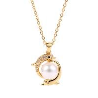 Cubic Zirconia Micro Pave Brass Pendant, with Shell Pearl, Dolphin, plated & micro pave cubic zirconia & for woman 