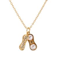 Cultured Freshwater Pearl Brass Pendant, with Freshwater Pearl, Peanut, plated & micro pave cubic zirconia & for woman 