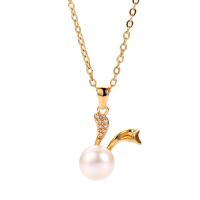 Cultured Freshwater Pearl Brass Pendant, with Freshwater Pearl, Rabbit, plated & micro pave cubic zirconia & for woman 14.5mm 