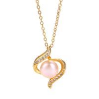 Cultured Freshwater Pearl Brass Pendant, with Freshwater Pearl, plated & micro pave cubic zirconia & for woman 