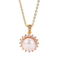 Cultured Freshwater Pearl Brass Pendant, with Freshwater Pearl, plated & micro pave cubic zirconia & for woman 17.14mm 