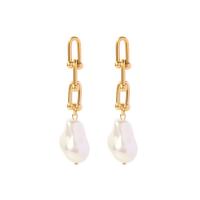 Freshwater Pearl Drop Earring, 304 Stainless Steel, with Freshwater Pearl, Vacuum Plating, fashion jewelry & for woman, golden 