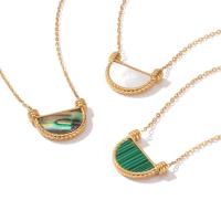 Gemstone Necklaces, 304 Stainless Steel, with Malachite & White Shell & Abalone Shell, Vacuum Plating, fashion jewelry & for woman, golden .5 cm 