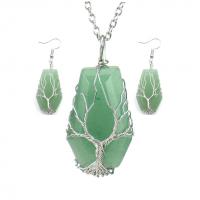 Natural Stone Jewelry Set, earring & necklace, with Brass, fashion jewelry & for woman Approx 51 cm 