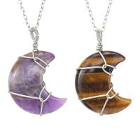 Gemstone Necklaces, Natural Stone, with Iron, Moon, fashion jewelry & for woman 38mm Approx 51 cm 