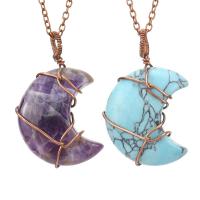 Gemstone Necklaces, Natural Stone, with Iron, Moon, fashion jewelry & for woman 38mm Approx 51 