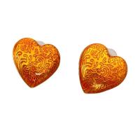 Brass Stud Earring, Heart, 18K gold plated, for woman & enamel 