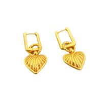 Huggie Hoop Drop Earring, Brass, Heart, 18K gold plated, for woman 
